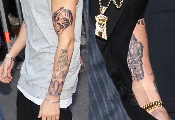 Tatuaje de Justin Bieber - Tigre, Ángel y Caballero